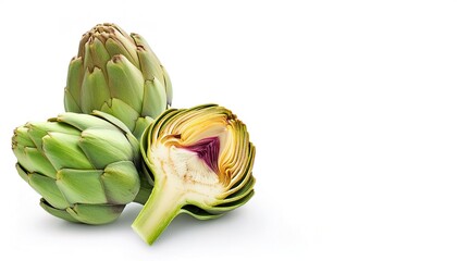 globe, french or green artichoke heart - Cynara cardunculus - is a variety of a species of thistle cooked and eaten or used as an ingredient in cooking. isolated on white background