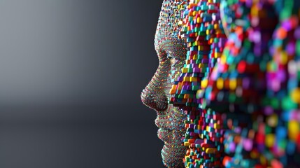 A Close-up Shot of a Profiles of people with abstract technological backgrounds