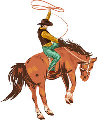 Vintage cowboy /Cowgirl riding horse illustration Element © NOTTY-STUDIO
