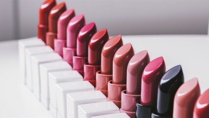 Obraz premium A row of lipsticks lined up in a white box, AI