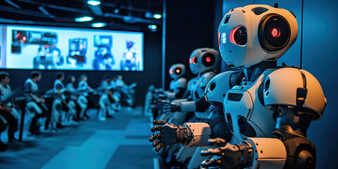 Robotics Training Center: A training room with a group of students learning to program and control robots