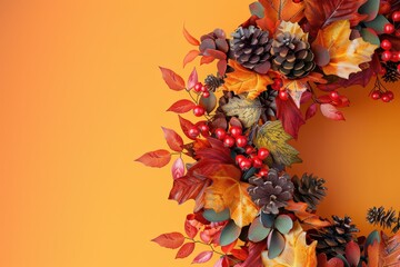 A wreath made of autumn leaves and berries