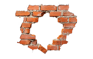 Broken Brick Wall with Hole cut out transparent isolated on white background PNG