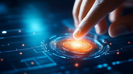 Secure Access: Close-up of Person Using Biometric Scanner with Copy Space, Showcasing Modern Technology for Security