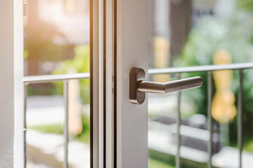 Window Frame Open Closeup view. PVC Window Frame Detail.  Double Triple Glazed Windows. Room Open...