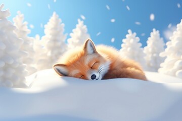 Fox sleeping animal mammal snow.
