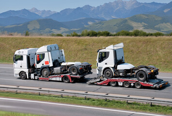 Cargo Trailer TIR Trucks Transportation On Flatbed