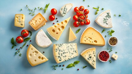 varieties of cheese top view. Selective focus