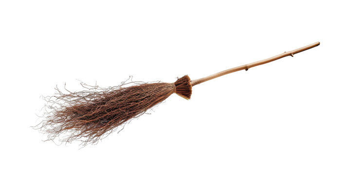 witch broomstick vintage, halloween hovering in mid-air on a transparent background. PNG