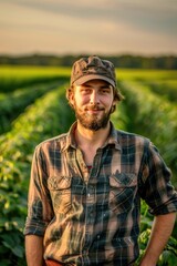 Fototapeta premium man with beer in a field of hops. Selective focus