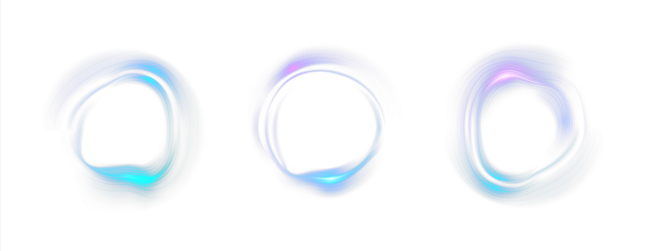 Set of Abstract Neon Circle Waves on Transparent Background