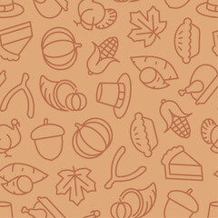 Subtle brown on brown thanksgiving outline seamless pattern