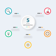 Circle chart infographic template with 5 options for presentations