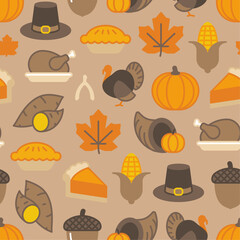 Brown Thanksgiving themed seamless pattern background