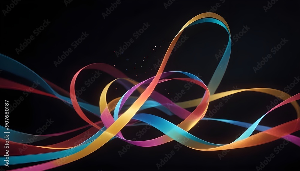 Wall mural abstract image of colorful, glowing lines on a black background, creating a dynamic and energetic ef