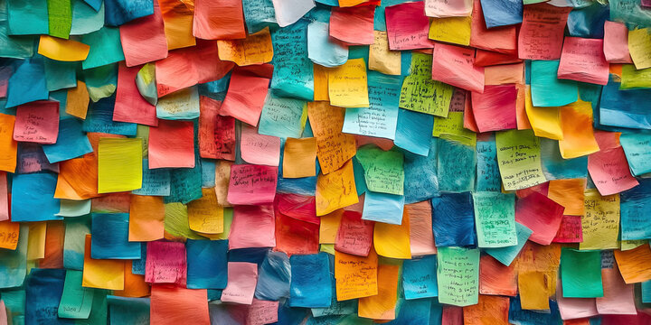 Positive Thinking: A colorful collection of motivational quotes and inspirational sticky notes adorn a plain, white wall.