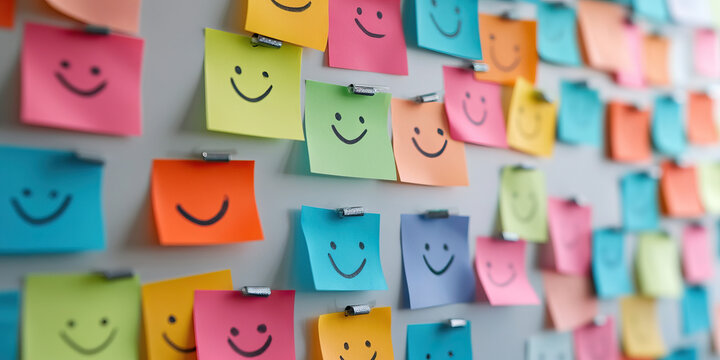 Positive Thinking: A colorful collection of motivational quotes and inspirational sticky notes adorn a plain, white wall.