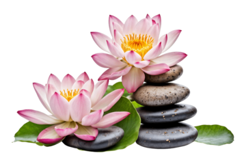 Calm Spa Stones with Lotus Blooms Isolated on Transparent Background