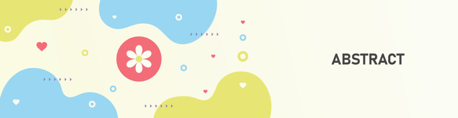 Abstract banner with various shapes and symbols. Vector illustration.