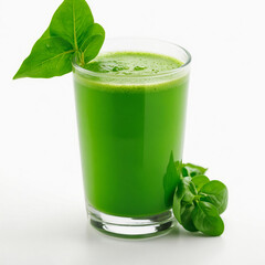 Glass of spinach juice, on white background