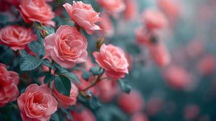 Macro photograph of pink roses background. Closeup photo of beautiful roses in full bloom. Copy space for text.