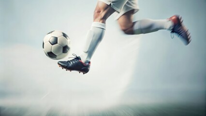 Detailed Foot of Soccer Player Striking the Ball in Mid-Air
