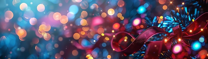 Obraz premium Bright and colorful Christmas lights and decorations create a festive atmosphere, perfect for holiday celebrations and decorations.