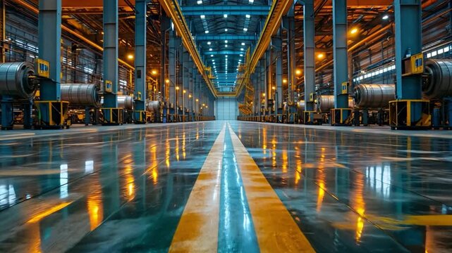 the interior of a large factory or industrial building made of steel
