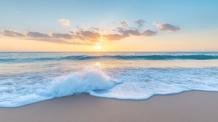 Obraz premium Golden sunset over the ocean with crashing waves image.