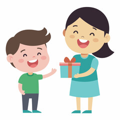 Cute sister funny expression receiving gift and brother laughing  vector art illustration