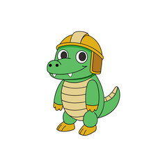 Crocodile wearing helmet  Clipart illustration design 