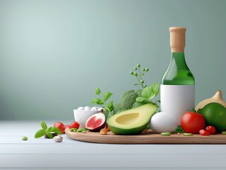 Elegant keto and clean eating illustration with an emphasis on fresh, nutrientdense foods and the elimination of processed ingredients