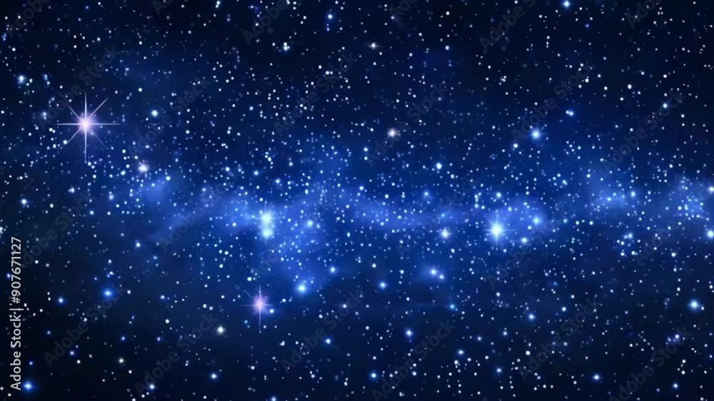 Wall mural night starry skies with twinkling stars motion background , looping seamless space backdrop with bli