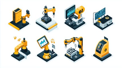 Isometric Icon Set of Industry 4.0 Technologies in Smart Manufacturing Plant