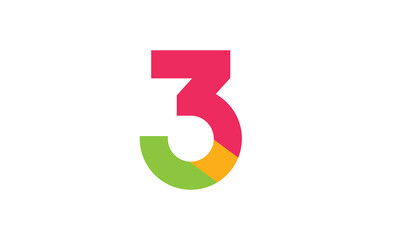 3 Orange Green Red Colorful Number Logo Fresh