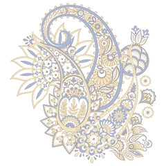 Turkish Cucumber Paisley. Vector pattern in traditional oriental style with flowers, leaves and fantasy elements.