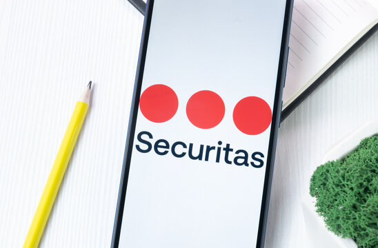 New York, USA - 1 August 2024: Securitas Logo on Phone Screen, Company Icon on Display