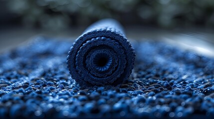 a blue rolled up rug.

