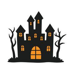 Dark Haunted House Silhouette Vector - Halloween Scene Design