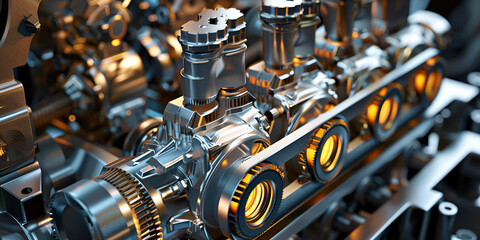 Fototapeta premium Piston Ignition of car, Engine Performance, fuel injection , Combustion Engine, Car cutaway, valve sketch, For high performance sports cars ,range of horsepower increases from 300hp to 500hp