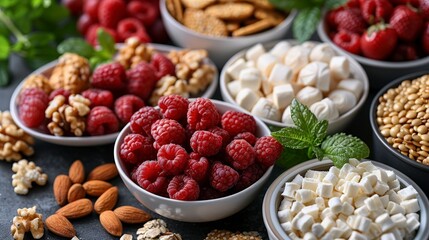 Fototapeta premium Assortment of Healthy Snacks in Bowls.