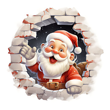 santa claus breaking through brick wall clip art preview