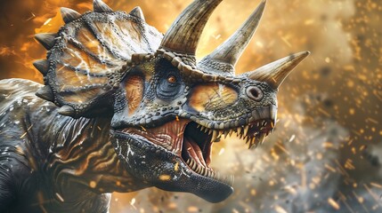 Fototapeta premium Prehistoric monster, Triceratops Dinosaur in nature