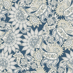 Paisley Floral oriental ethnic Pattern. Seamless Vector Ornament. Damask fabric patterns.