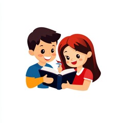 Children joyfully reading together in a cozy setting with a colorful storybook