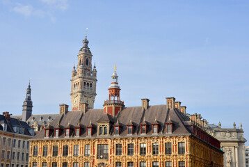 Obraz premium Lille, France, Former Stock Exchange, with magnificent Renaissance facade and the Bell tower