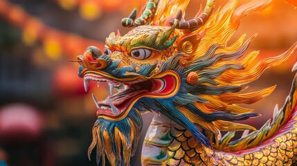 Fototapeta premium Vibrant Dragon Head Statue with Intricate Details