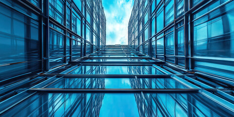 Steel Structure Symmetry: An unfinished metal framework of a skyscraper, showcasing its intricate design