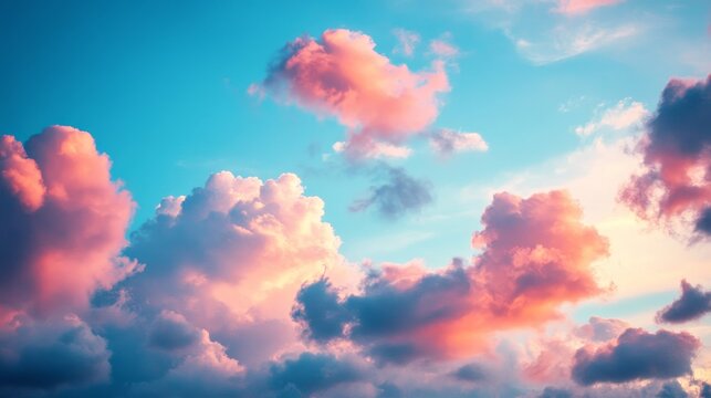 Serene sunset with pink clouds and vibrant blue sky