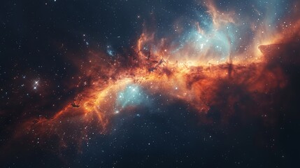 Naklejka premium Beautiful space background with a nebula, shining stars, and cosmic stardust